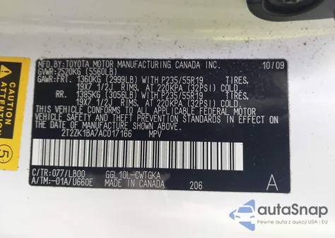 2010 Lexus Rx 350 from USA, damaged, VIN 2T2ZK1BA7AC017166